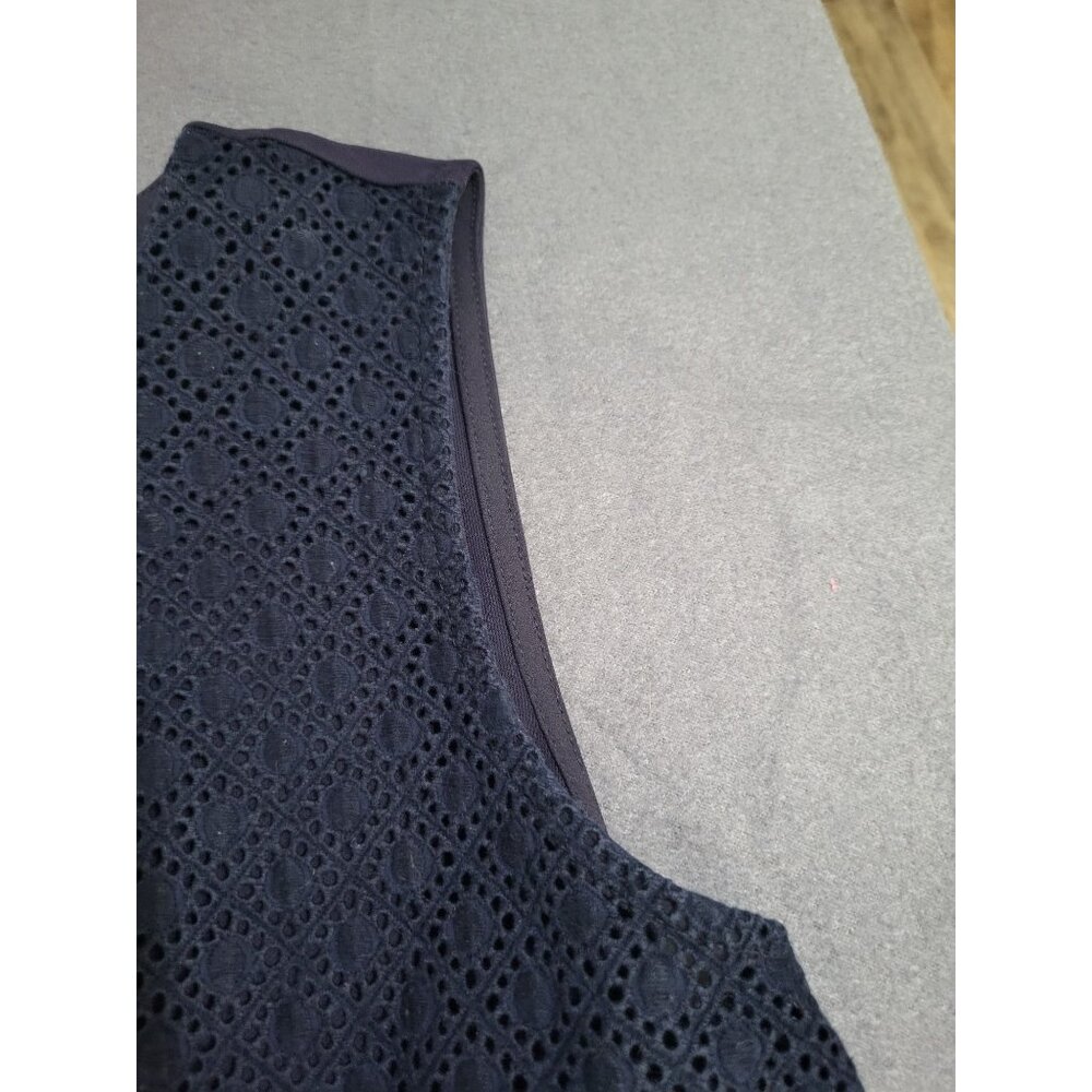 Ann Taylor Navy Blue Eyelet Fit and Flare Top Blouse Womens SZ S - Picture 8 of 8